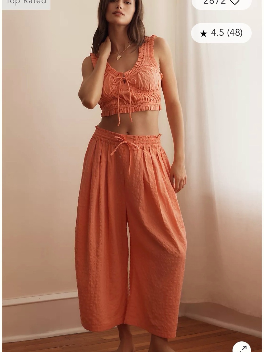 By Anthropologie Seersucker Lounge Set Barrel Leg Pants & Crop Top size S
